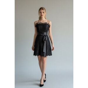 Black Prom Party Mini Dress Flirt Rockabilly Strapless Tulle Crinoline Lace 2 XS